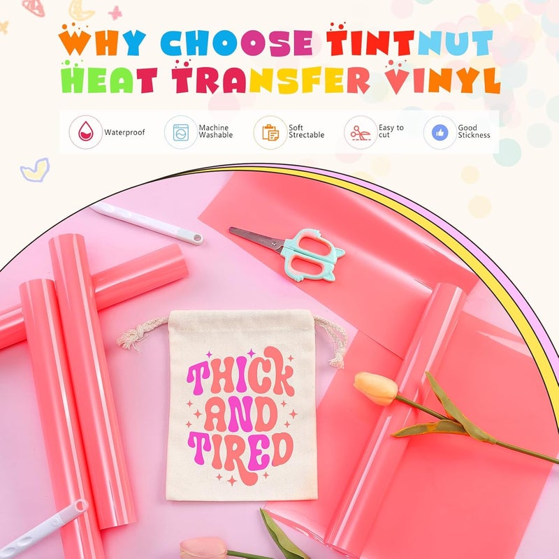 Tintnut Neon Heat Transfer Vinyl -6 Sheets 12" x 10" Pastel Neon Pink HTV Iron on Vinyl for Fabrics Pastel HTV Vinyl Compatible with Cricut and Silhoutte Cameo - Image 3